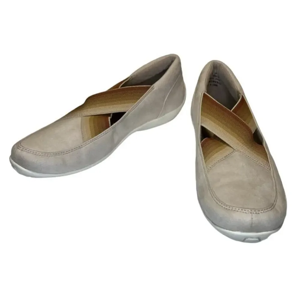 Ros Hommerson Clever Cream Cross Slip On Flat Shoes Size 8N Stretch Comfort